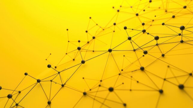 a bright yellow background with on the foreground a handful of black nodes that connect eachother and thus forming a semantic network