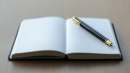 Open Notebook with Fountain Pen on Wooden Surface
