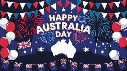 Obraz premium Australia Day celebration with flags, fireworks, and balloons for event posters or festive decor