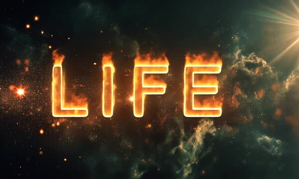 Word "Life" burning in black background
