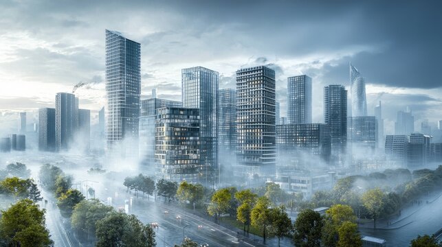 buildings in a city, modern, hyper realistic 