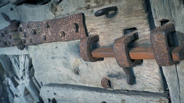 Door Locked With Rusty Iron Bolt Ancient Building Detail