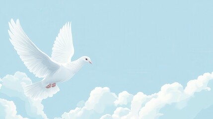 Fototapeta premium white dove flying in sky, funeral background with copy space for text, concept illustration