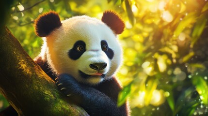 Playful Panda in Lush Green Forest Environment