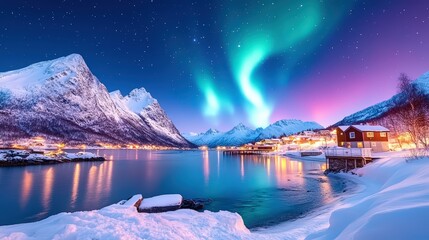 Stunning Aurora Borealis Over Snowy Landscape
