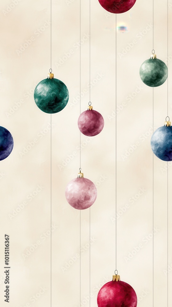 Sticker Watercolor Christmas Ornament Pattern.