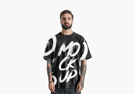 T-Shirt Mockup of Man with Tattoo generative ai