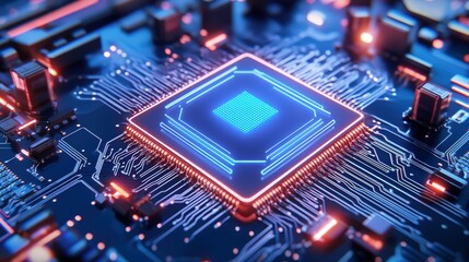 Obraz premium Glowing Circuit Patterns on Dark Background