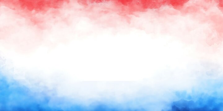 Blue and red colored smoke emerging from top and bottom on white background with copy space in center