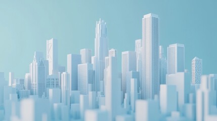 Fototapeta premium White cityscape with skyscrapers on a blue background, 3D rendering