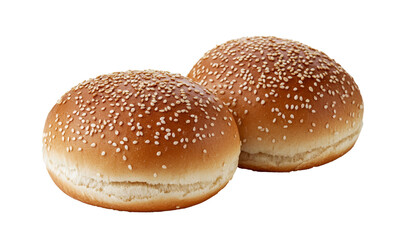 Two sesame seed burger buns isolated on a white or clear background.