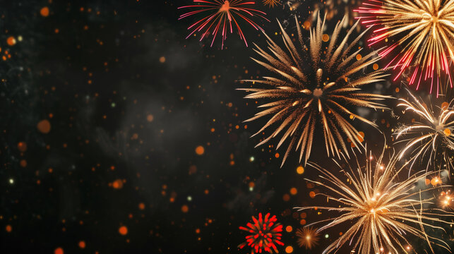 Abstract background celebration happy new year and merry Christmas Colorful firework on black background, generative ai - Powered by Adobe