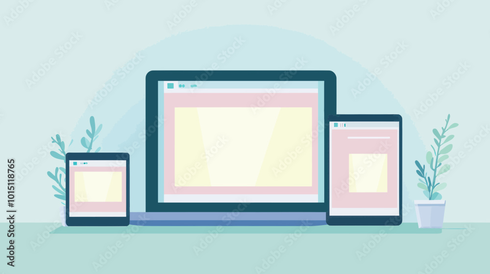 Poster responsive web design vector showing tablet, laptop, mobile phone, and desktop screens for modern we