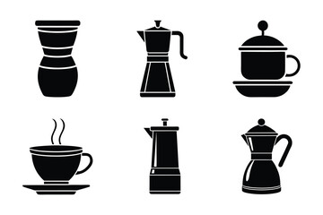 Ethnic Ethiopian Coffee Set Silhouette with Cup, Grinder, and Pot