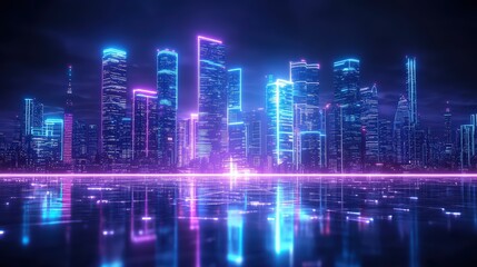 Fototapeta premium Neon Glow City Skyline at Night