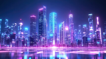 Neon Cityscape with Glowing Lines and Outlines