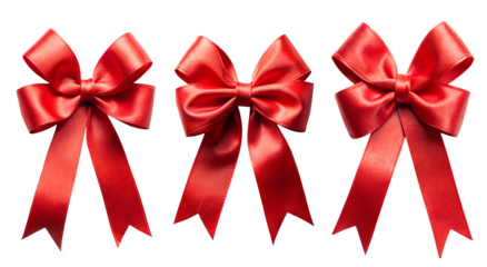 Red Satin Bows with Ribbons in Various Styles Isolated on White Transparent Background, PNG Element