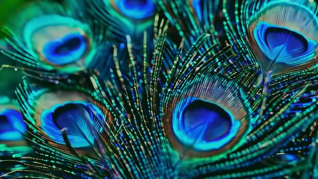 Close-up of peacock vibrant feathers and patterns