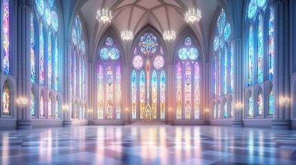 Glowing Stained Glass Windows in a Cathedral