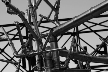 Cast Iron Tubes Welded Under Different Angles In Disordered Pattern. Piping And Tubing Connection...