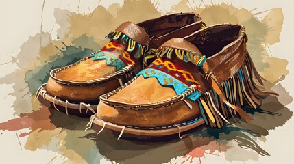 Intricate Moccasin Shoes Design in Traditional Native American Footwear