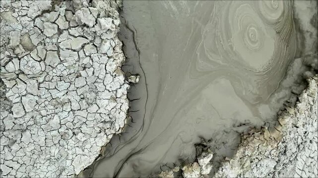 Bubbling Mud Volcano in the Volcanic Landscapes of Baku, Azerbaijan