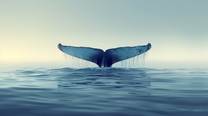 Fototapeta premium A simple and elegant depiction of a whale's fluke as it disappears beneath the ocean, with the tail rendered in smooth, flowing lines