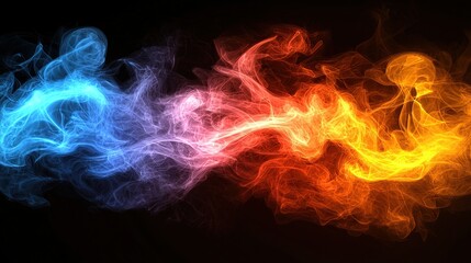 Fototapeta premium Abstract background of blue and red smoke-like patterns on a black background.