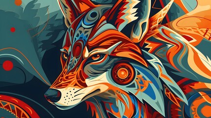 Obraz premium Coyote Totem Stylized Vector Art Representing a Native American Totem
