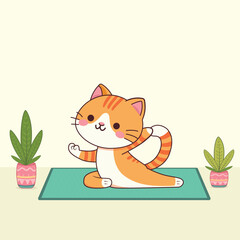 cartoon cat yoga poses vector art illustration