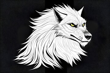 Obraz premium hand drawn monochrome, black and white, illustration of a werewolf, monster, dog, halloween, animal, claws, fangs, fur, creature, spooky, full moon, eerie, night, forest, eyes, teeth, howling, scary