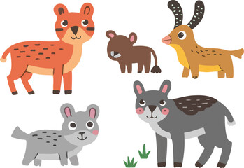 Obraz premium forest and farm animals set isolated on white background collection. . Vector illustration for children education.