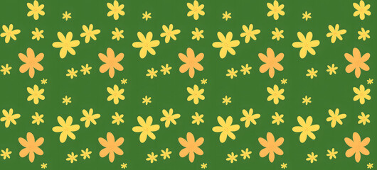 Big and Small Yellow Seamless Floral Pattern with Parrot Green Background