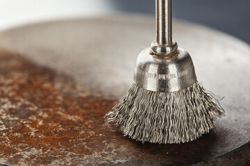 steel brush for drill clean off old metal sheet with rust