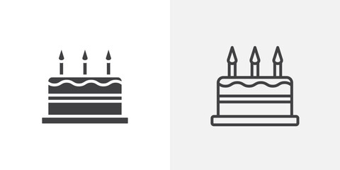 Birthday cake icon vector icon set in black and white color.