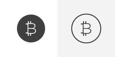 Bitcoin icon vector icon set in black and white color.