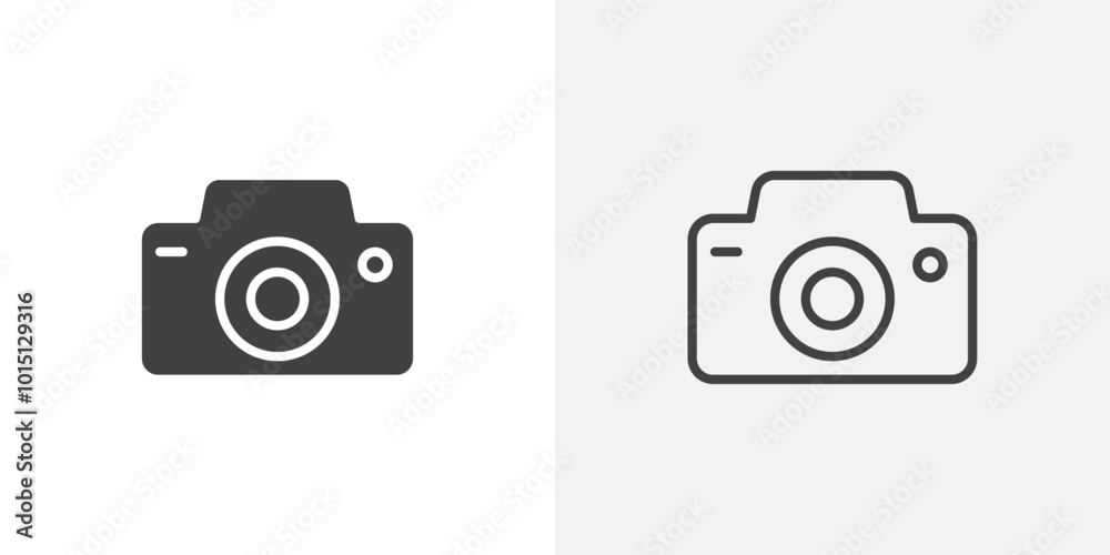 Poster camera icon vector icon set in black and white color.