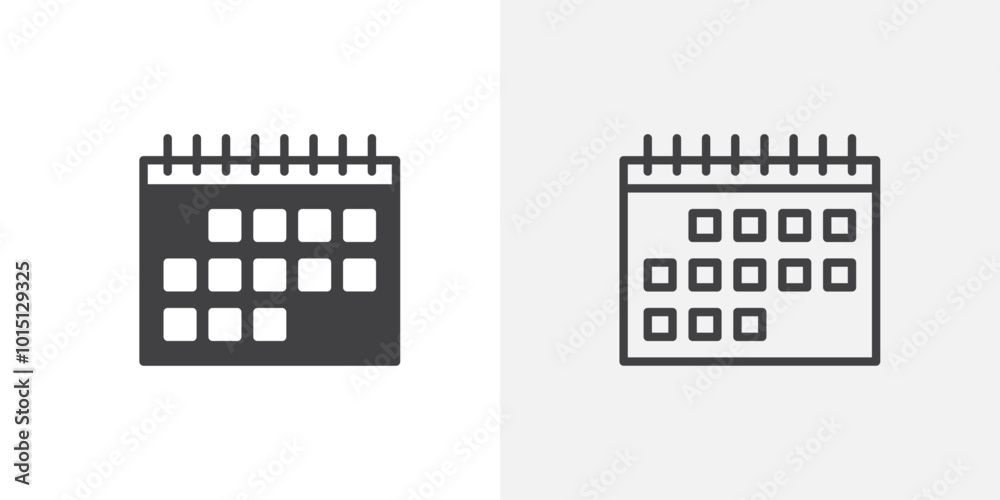 Poster calendar icon vector icon set in black and white color.