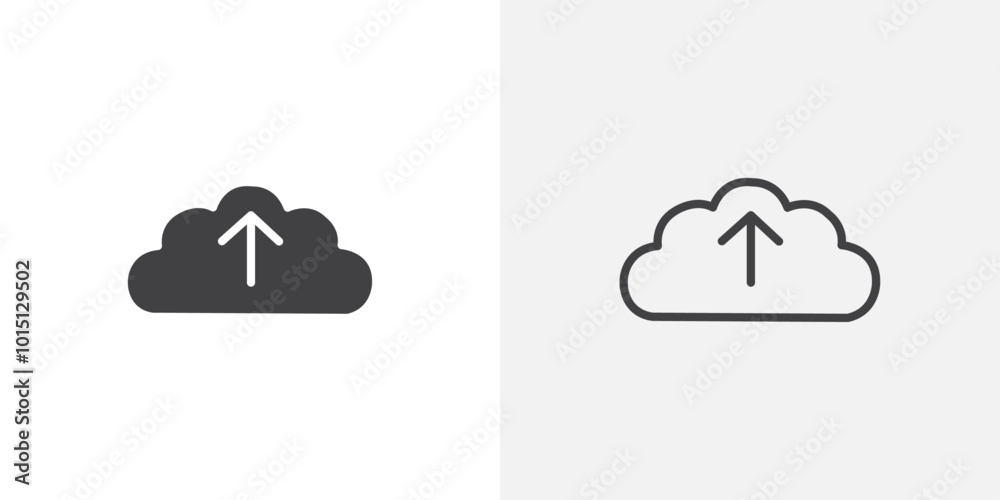 Poster Cloud upload icon vector icon set in black and white color.
