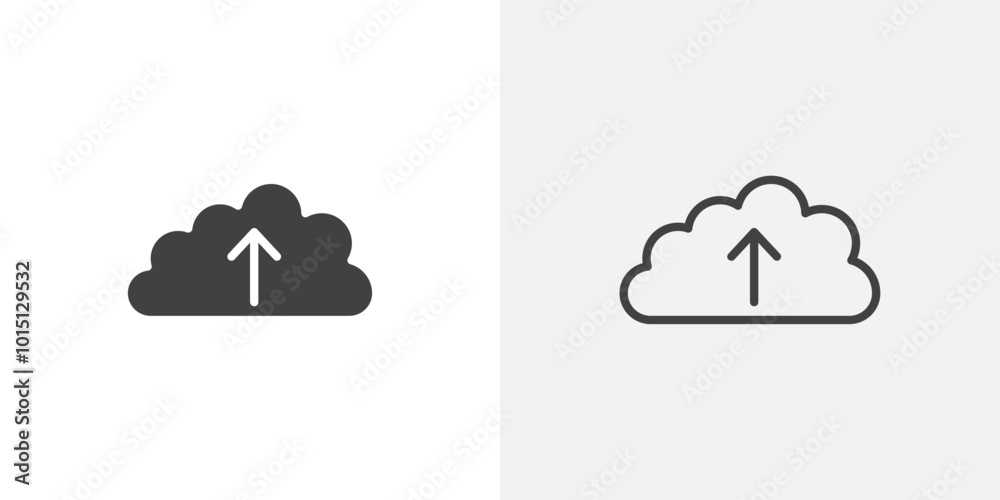 Poster Cloud upload icon vector icon set in black and white color.
