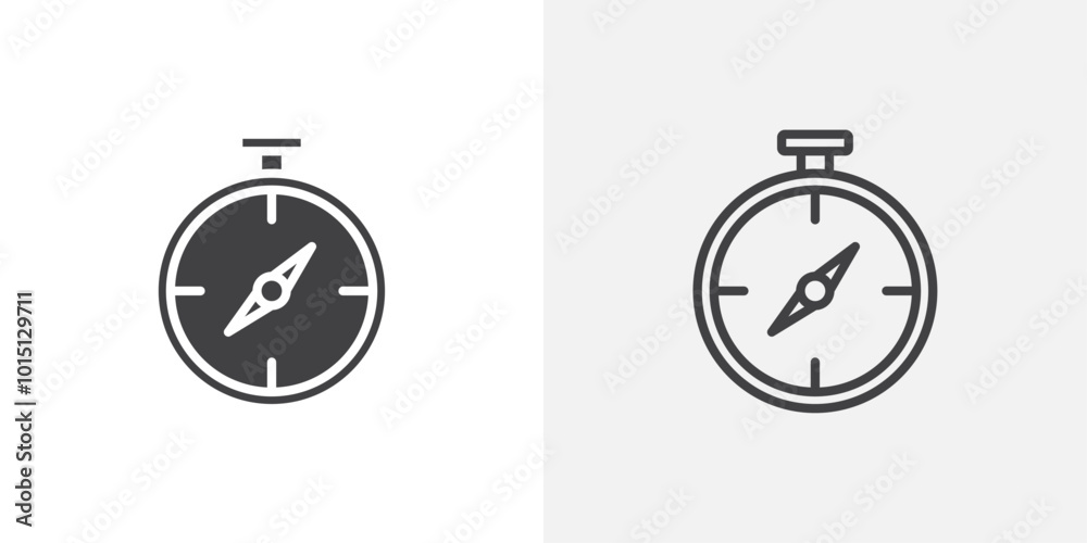 Poster compass icon vector icon set in black and white color.