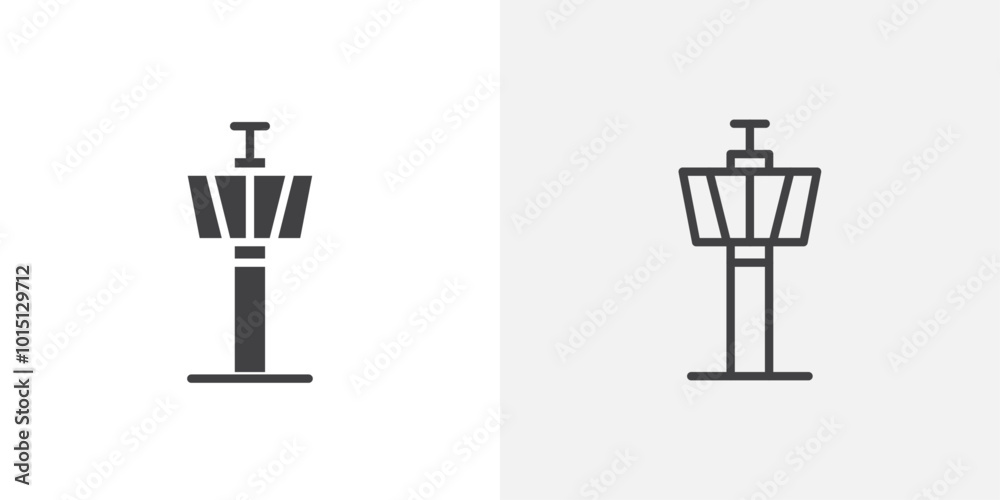 Poster control tower icon vector icon set in black and white color.