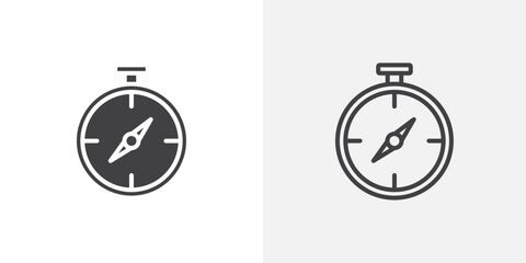 Compass icon vector icon set in black and white color.