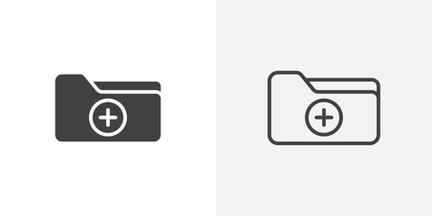 Create folder icon vector icon set in black and white color.