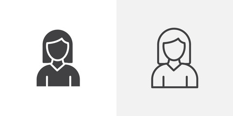 Girl icon vector icon set in black and white color.