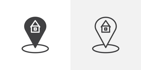 Home location icon vector icon set in black and white color.