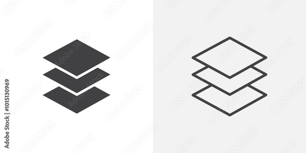 Aufkleber layers icon vector icon set in black and white color.