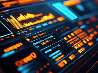 Obraz premium Digital bank displaying user data trends on a futuristic interface, data patterns, customer insights