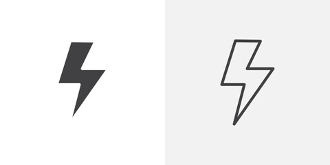 Lightning bolt icon vector icon set in black and white color.