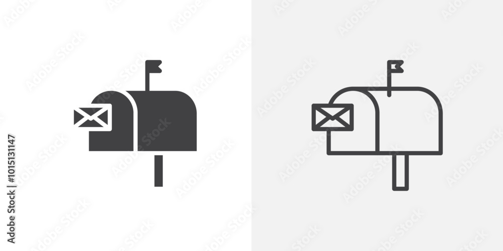 Poster mailbox icon vector icon set in black and white color.